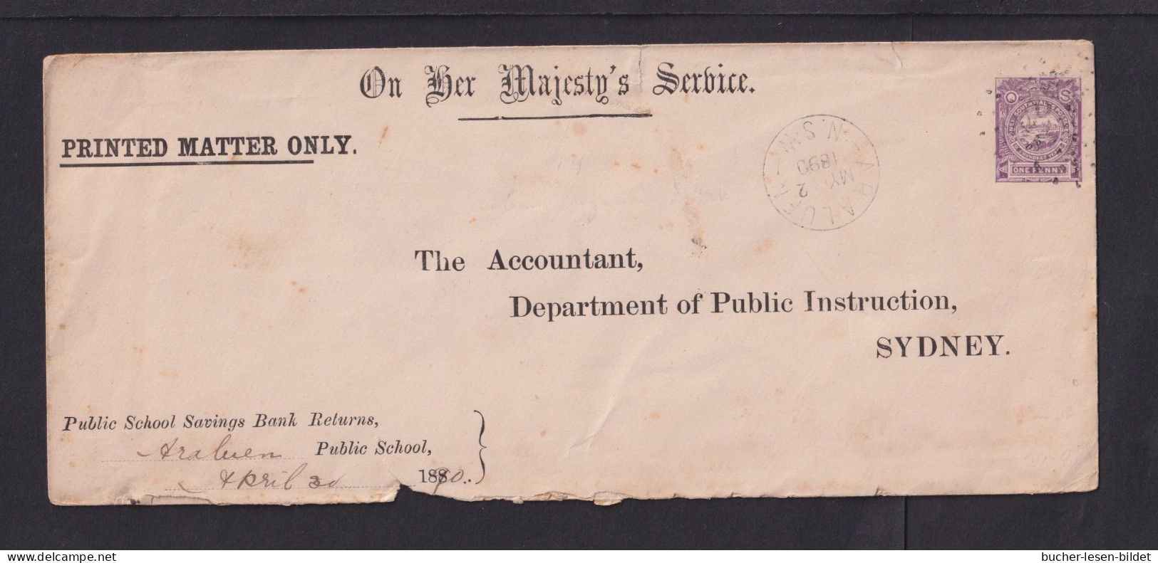 1890 - 1 P. Langformatige Dienst-Ganzsache Ab ARALUEN Nach Sydney - Lettres & Documents
