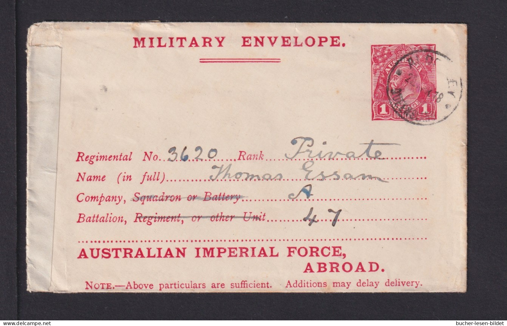1918 - 1P. Militär-Ganzsache (FP U 2) Gebraucht Aus Queensland An Feldpost-Anschrift - Zensur - Postwaardestukken