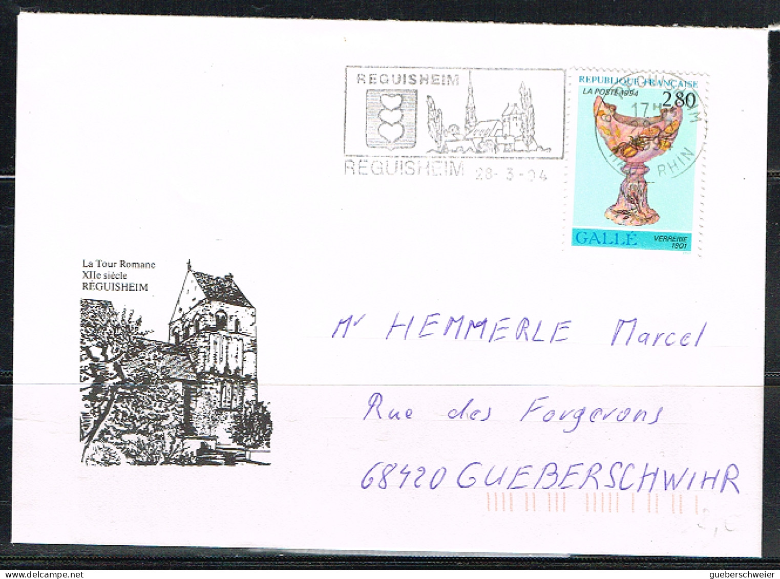 ORF-L15 - FRANCE N° 2854 Sur Lettre Et Flamme Illustrées Illustrée De Réguisheim 1994 - Mechanical Postmarks (Advertisement)