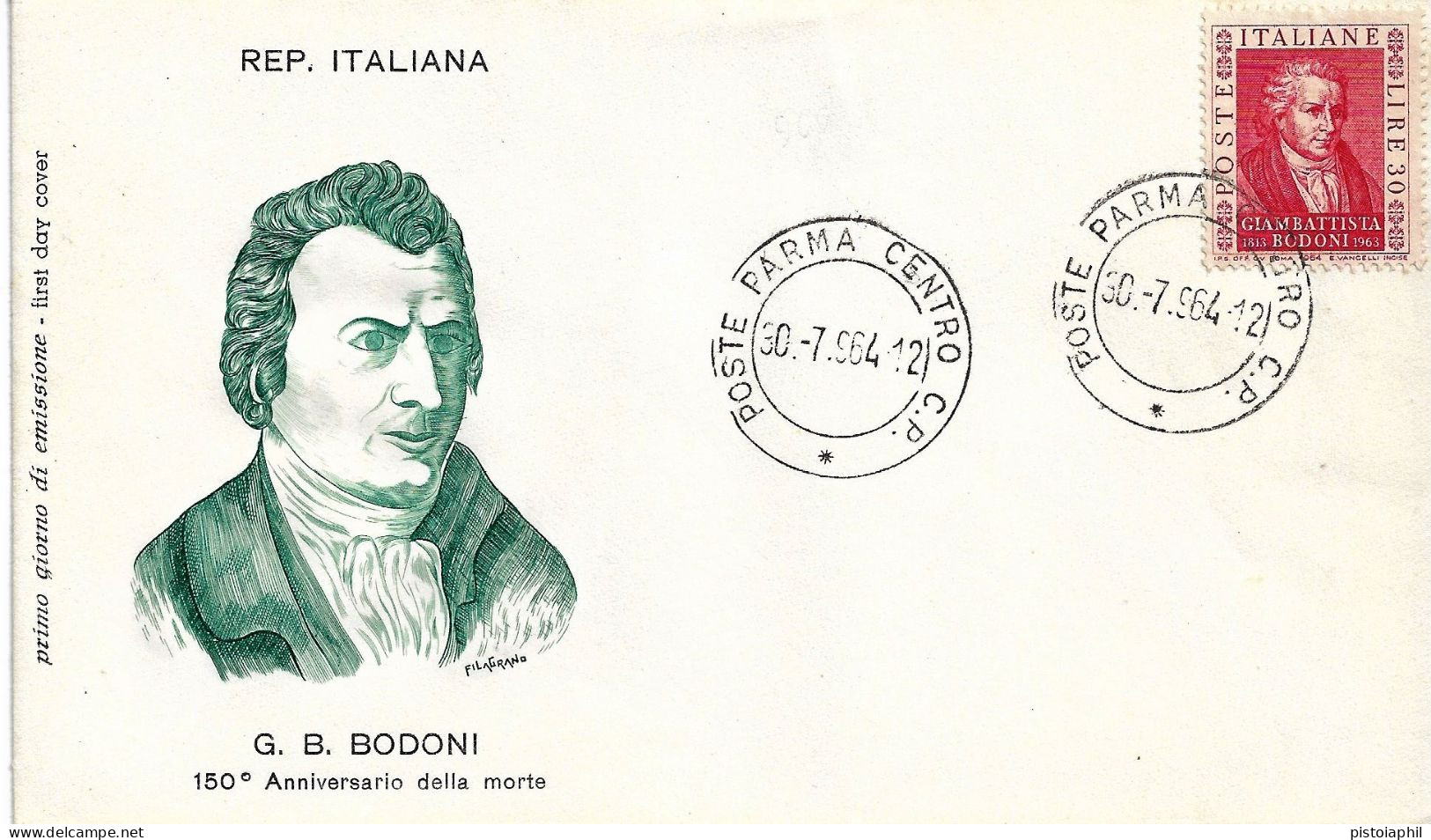 Fdc Filagrano: BODONI (1964); No Viaggiata; Annullo Parma - FDC