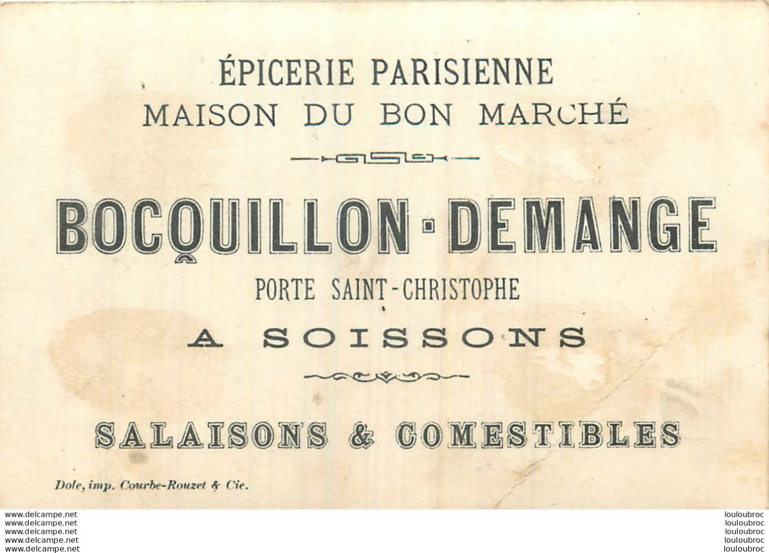 EPICERIE PARISIENNE BOCQUILLON DEMANGE A SOISSONS IMP COURBE ROUZET - Autres & Non Classés
