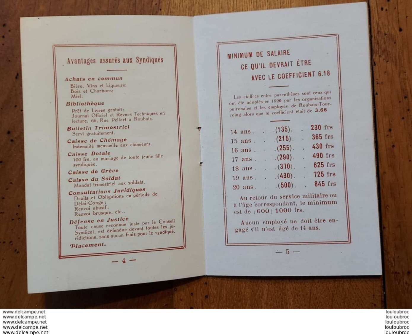 SYNDICAT DES EMPLOYES DE LILLE ROUBAIX TOURCOING ANNEE 1930 AVEC CALENDRIER LIVRET DE 20 PAGES PARFAIT ETAT - Zonder Classificatie