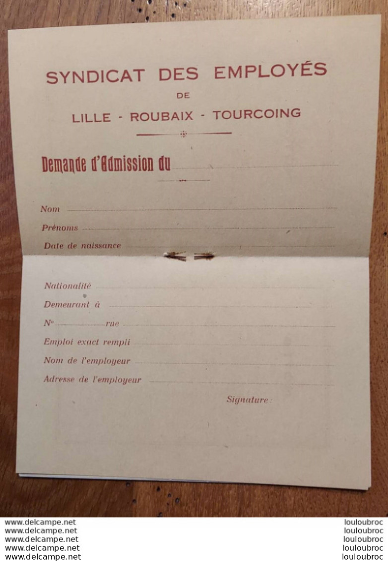 SYNDICAT DES EMPLOYES DE LILLE ROUBAIX TOURCOING ANNEE 1930 AVEC CALENDRIER LIVRET DE 20 PAGES PARFAIT ETAT