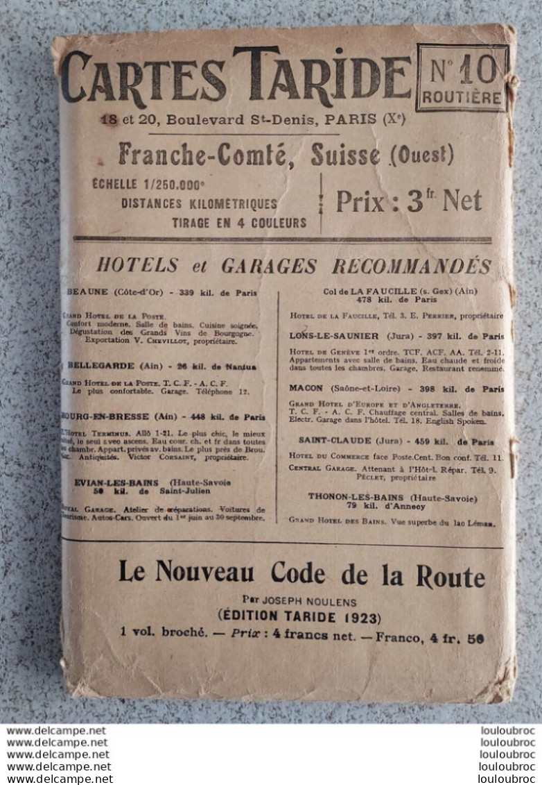 CARTE TARIDE N°10 FRANCE COMTE SUISSE OUEST - Cartes Routières