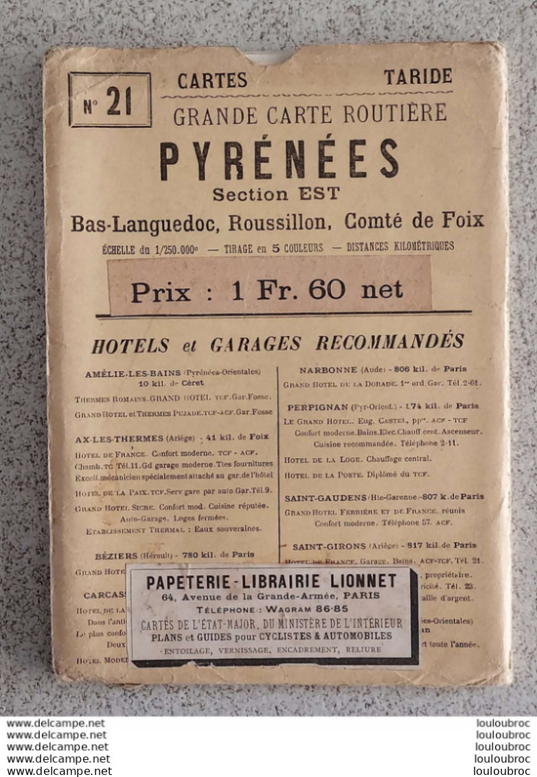 CARTE TARIDE N°21 PYRENEES SECTION EST PARFAIT ETAT - Cartes Routières