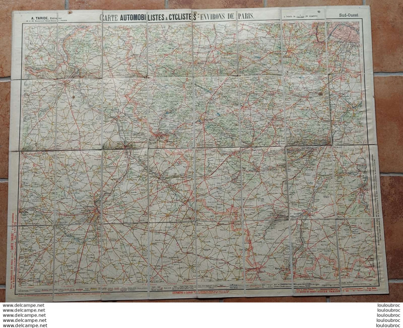 CARTE TARIDE TOILEE COULEUR POUR CYCLISTES ET AUTOMOBILISTES ENVIRONS DE PARIS 80 KMS S-O - Cartes Routières