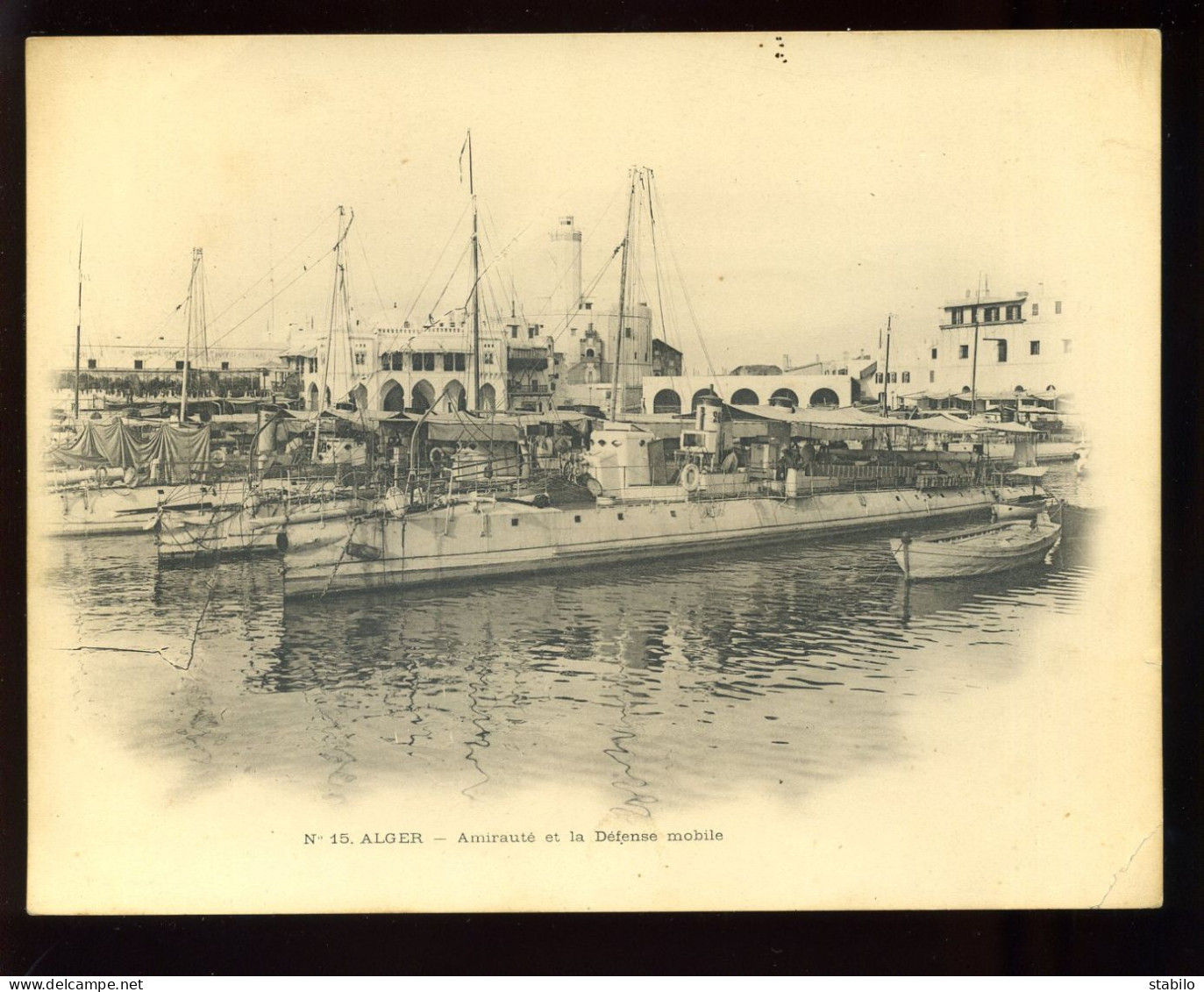 ALGERIE - ALGER - AMIRAUTE ET LA DEFENSE MOBILE - BATEAUX DE GUERRE - CARTE TRES GRAND FORMAT 18 X 14 CM - Algiers