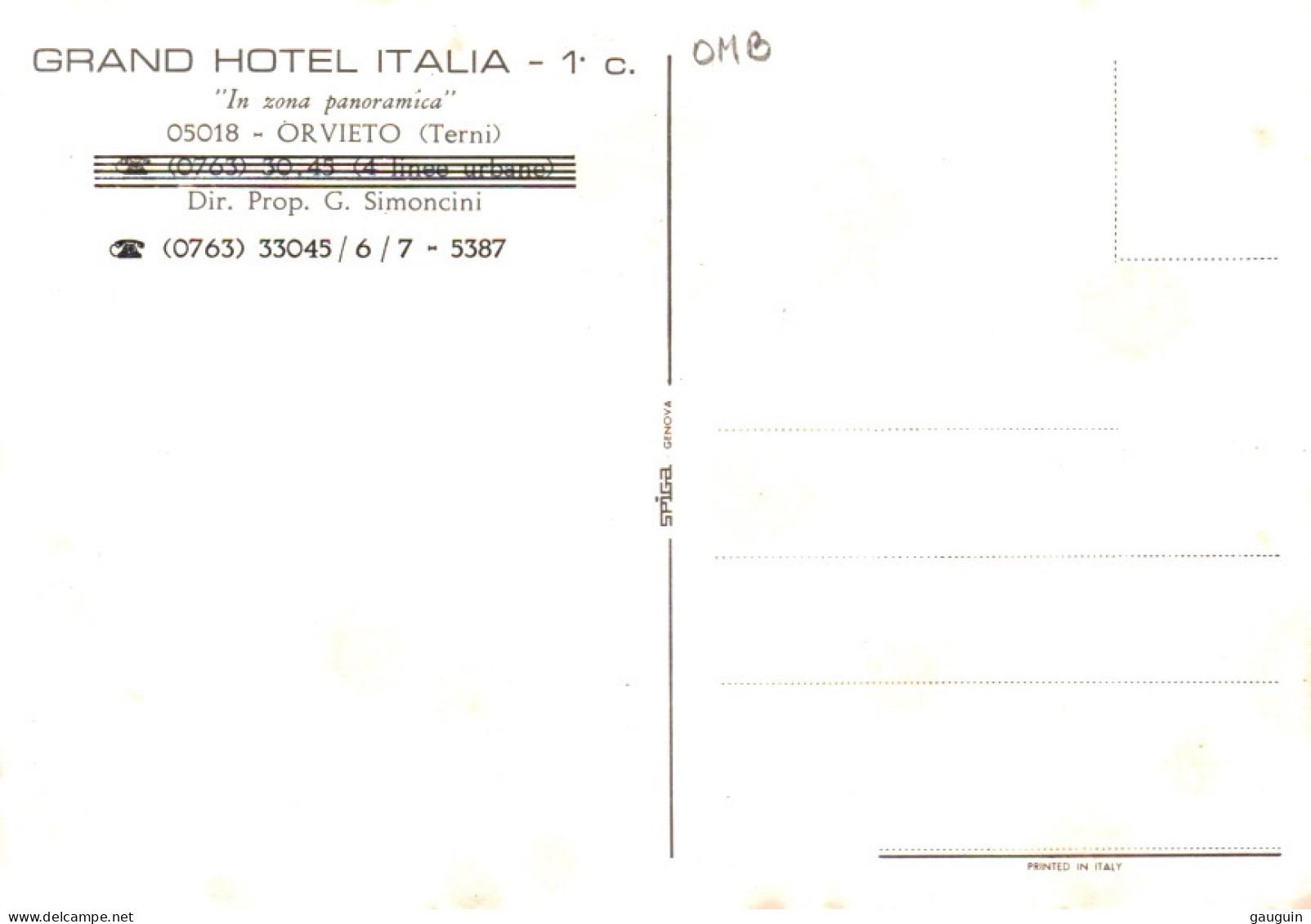 CPM - ORVIETO(TERNI) - Grand Hotel Italia - Dir.Prop.G.Simoncini ... Edition Pub - Other & Unclassified
