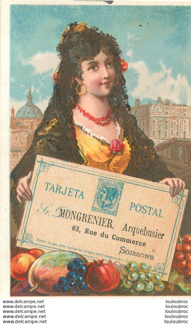 RARE CHROMO MONGRENIER MACHINES A COUDRE ARMURIER A SOISSONS 63 RUE DU COMMERCE R2  AVEC VERSO FACTURETTE   IMP DUBOURG - Autres & Non Classés