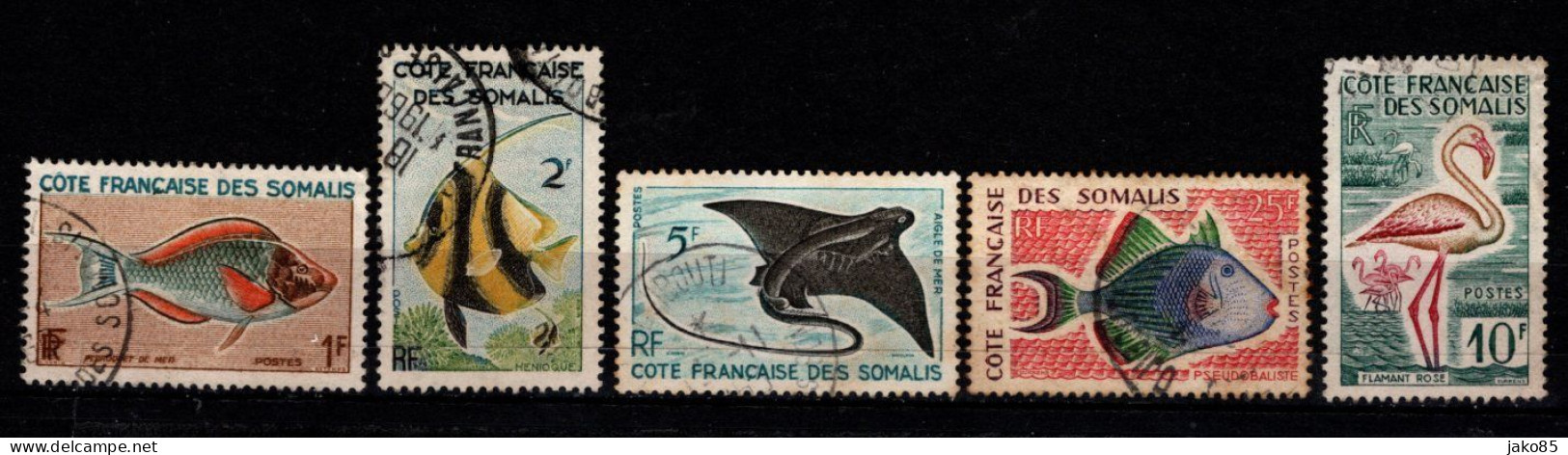 - COTE DES SOMALIES - 1959 - YT N° 293 / 294 + 296 / 297 + 300 - Oblitérés - Poissons Et Oiseaux - Used Stamps