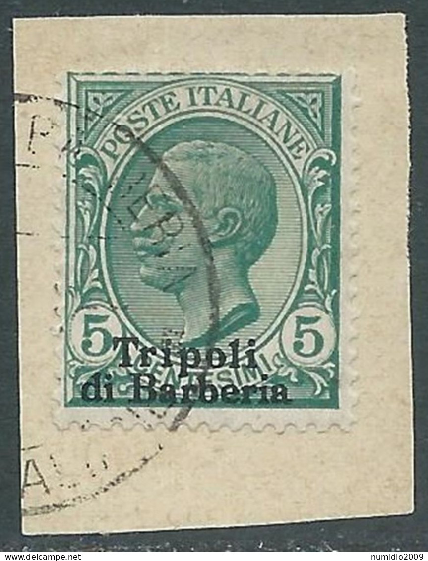 1909 LEVANTE TRIPOLI DI BARBERIA USATO FRAMMENTO EFFIGIE 5 CENT - RF17-4 - Bureaux D'Europe & D'Asie