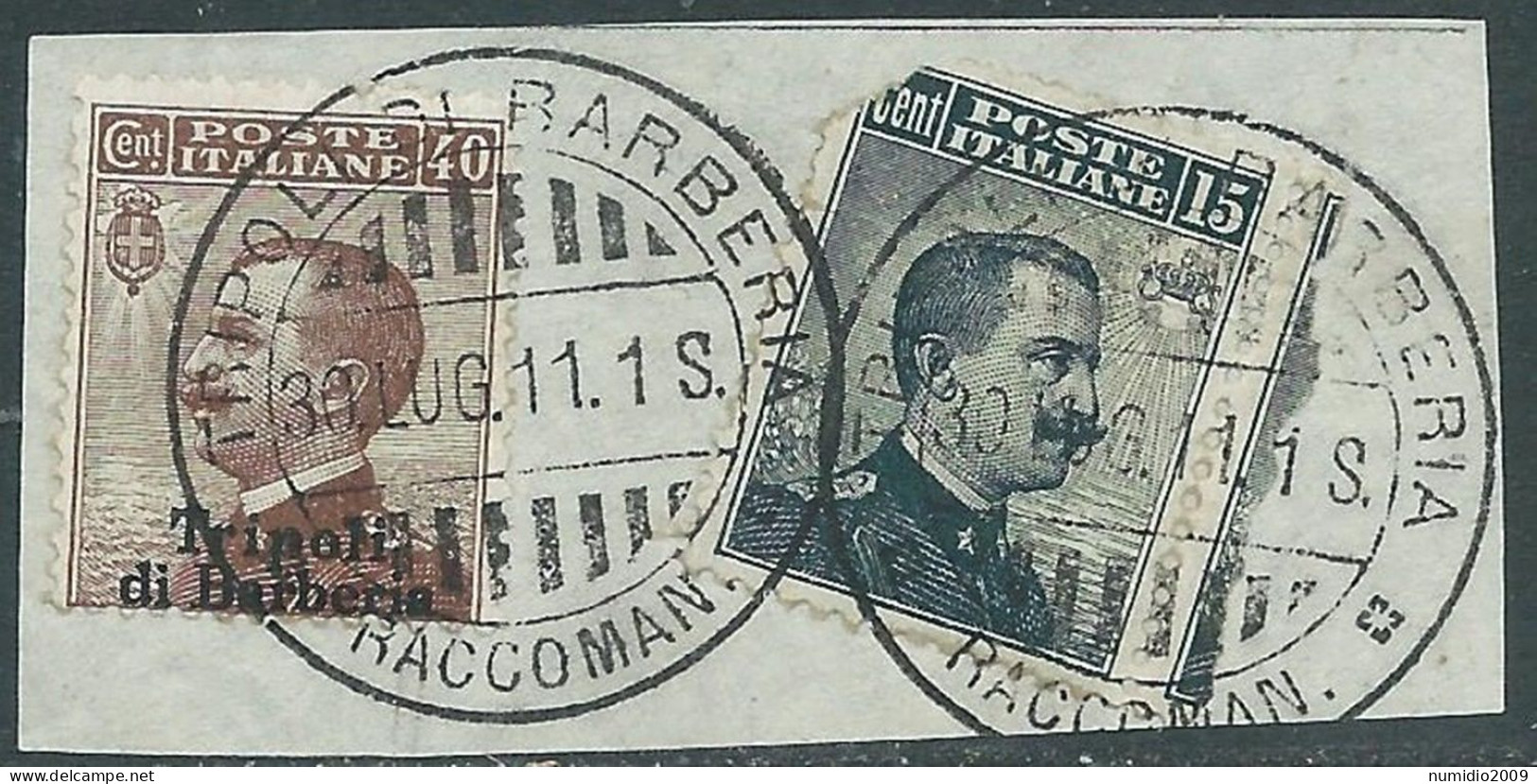 1909 LEVANTE TRIPOLI DI BARBERIA USATO FRAMMENTO EFFIGIE 40 CENT - RF25-9 - Bureaux D'Europe & D'Asie