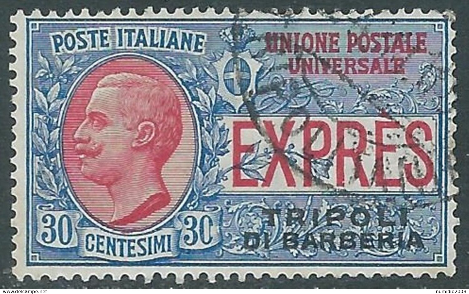 1909 LEVANTE TRIPOLI DI BARBERIA USATO ESPRESSO 30 CENT - RF17-4 - Bureaux D'Europe & D'Asie