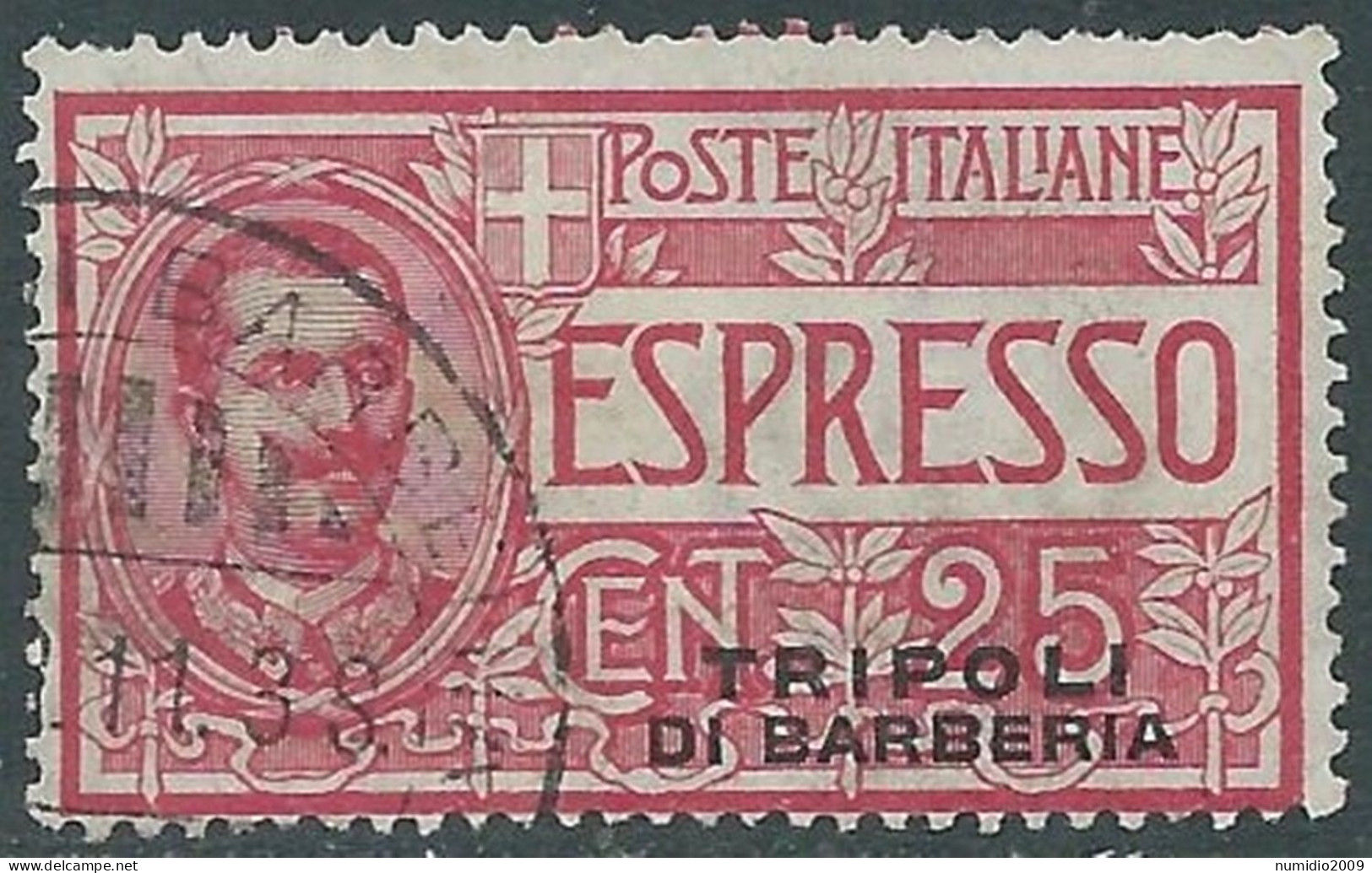 1909 LEVANTE TRIPOLI DI BARBERIA USATO ESPRESSO 25 CENT - RF17-4 - Bureaux D'Europe & D'Asie
