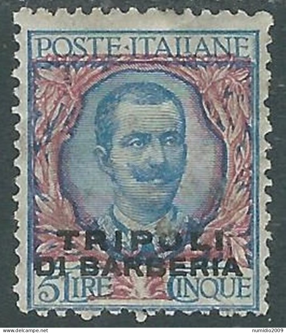 1909 LEVANTE TRIPOLI DI BARBERIA FLOREALE 5 LIRE MH * - RF12-6 - Bureaux D'Europe & D'Asie