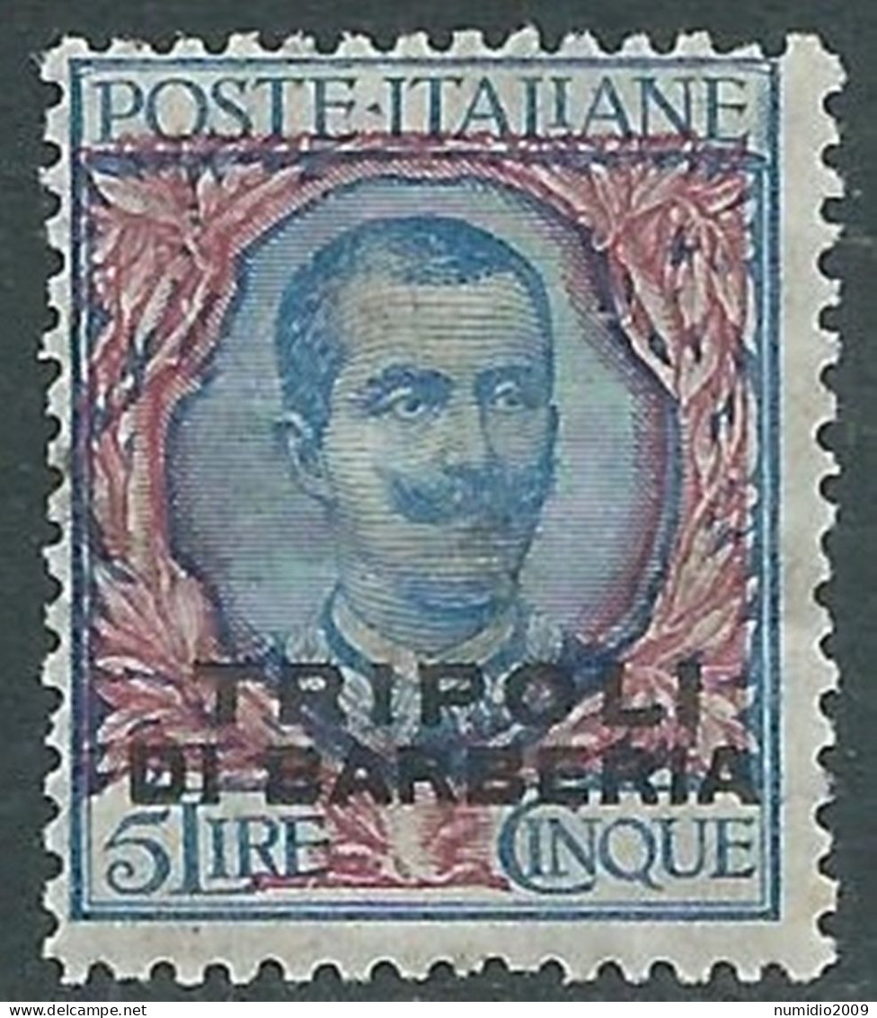 1909 LEVANTE TRIPOLI DI BARBERIA FLOREALE 5 LIRE MH * - RF11-4 - European And Asian Offices