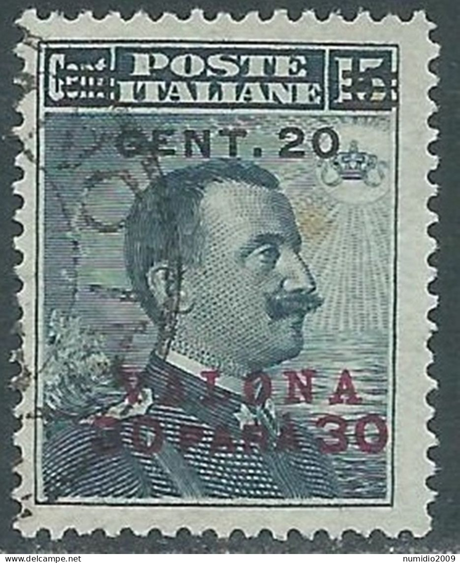 1916 LEVANTE VALONA USATO SOPRASTAMPATO 20 CENT SU 30 PA SU 15 CENT - SV28-10 - Bureaux D'Europe & D'Asie