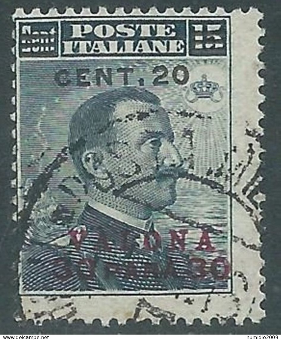 1916 LEVANTE VALONA USATO SOPRASTAMPATO 20 CENT SU 30 PA SU 15 CENT - SV28-4 - Bureaux D'Europe & D'Asie