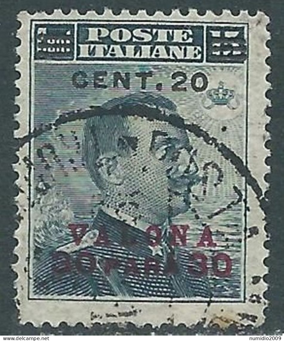 1916 LEVANTE VALONA USATO SOPRASTAMPATO 20 CENT SU 30 PA SU 15 CENT - SV27-10 - European And Asian Offices