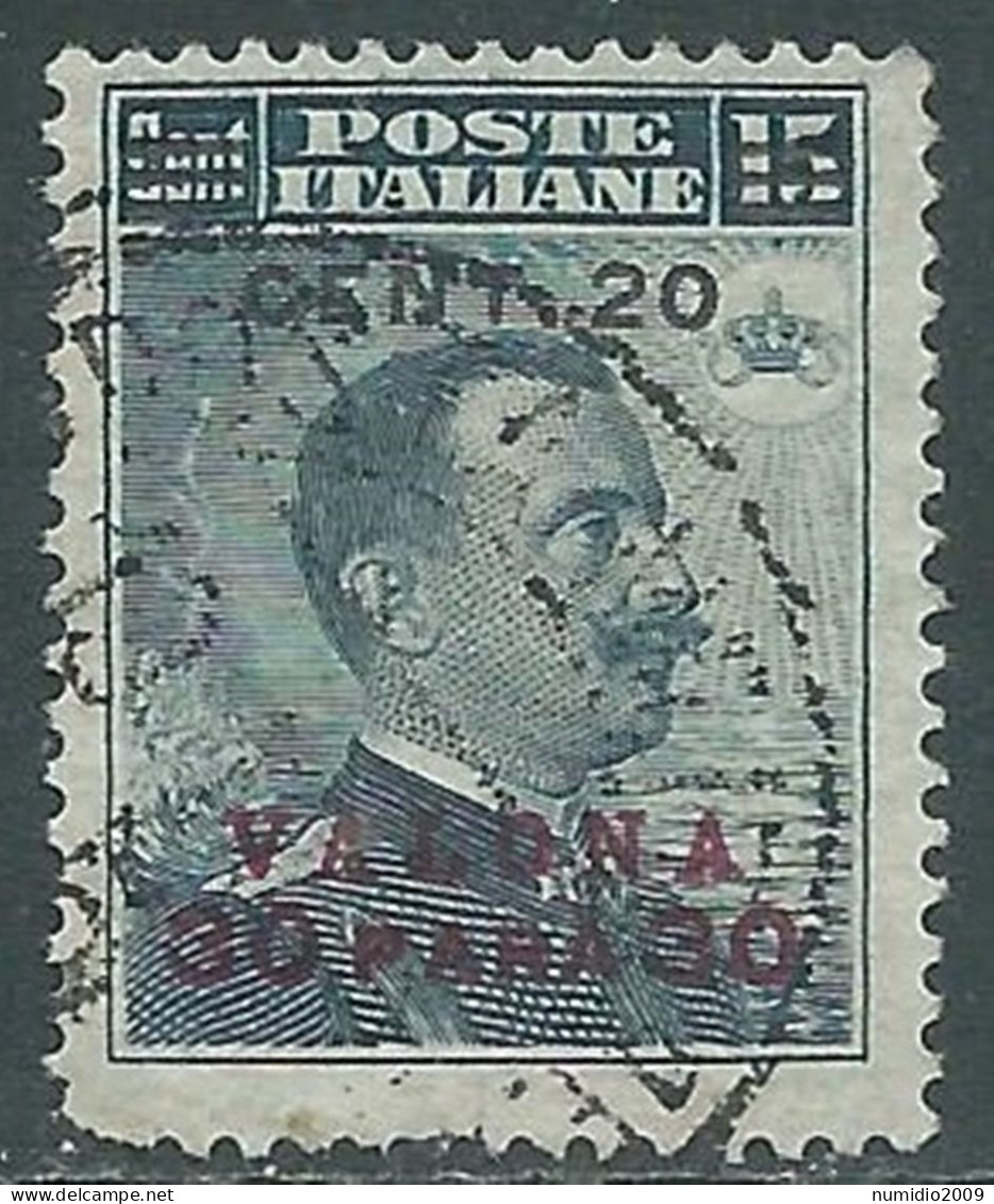 1916 LEVANTE VALONA USATO SOPRASTAMPATO 20 CENT SU 30 PA SU 15 CENT - SV27-6 - Bureaux D'Europe & D'Asie