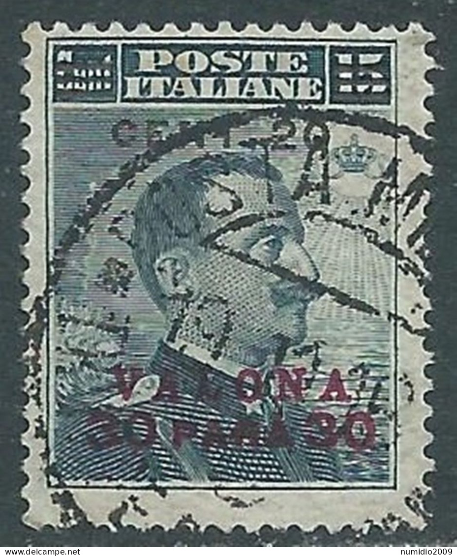 1916 LEVANTE VALONA USATO SOPRASTAMPATO 20 CENT SU 30 PA SU 15 CENT - SV27-4 - Bureaux D'Europe & D'Asie