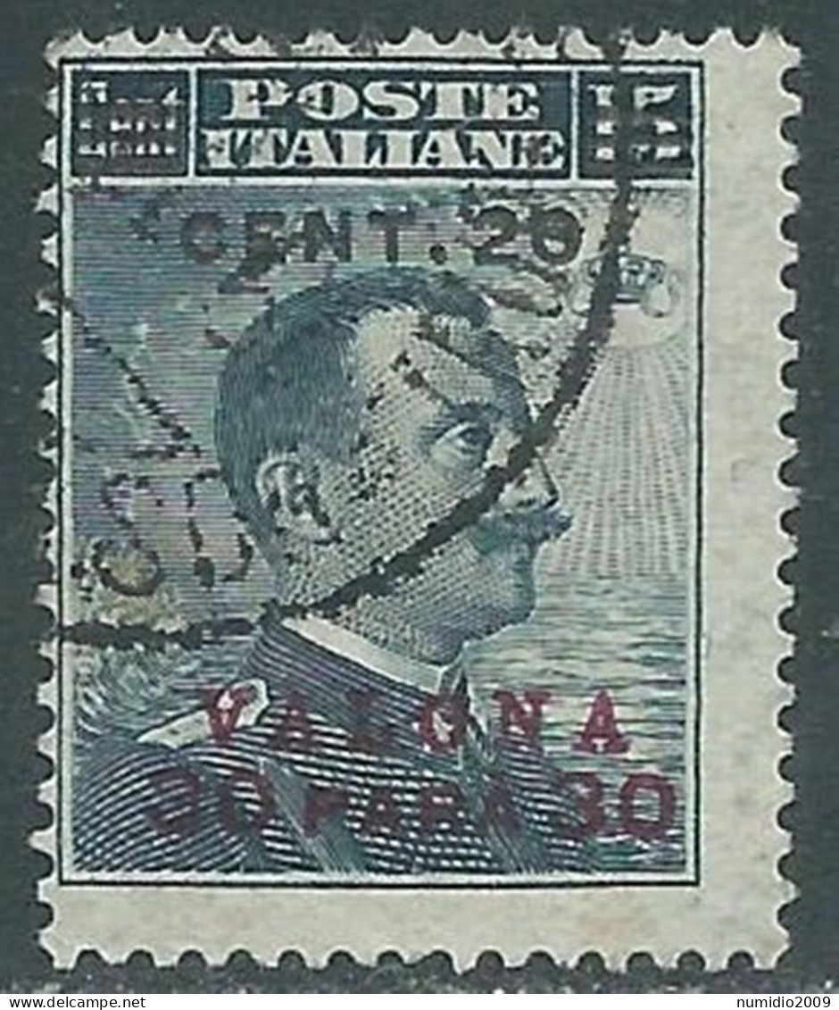 1916 LEVANTE VALONA USATO SOPRASTAMPATO 20 CENT SU 30 PA SU 15 CENT - SV26-10 - European And Asian Offices