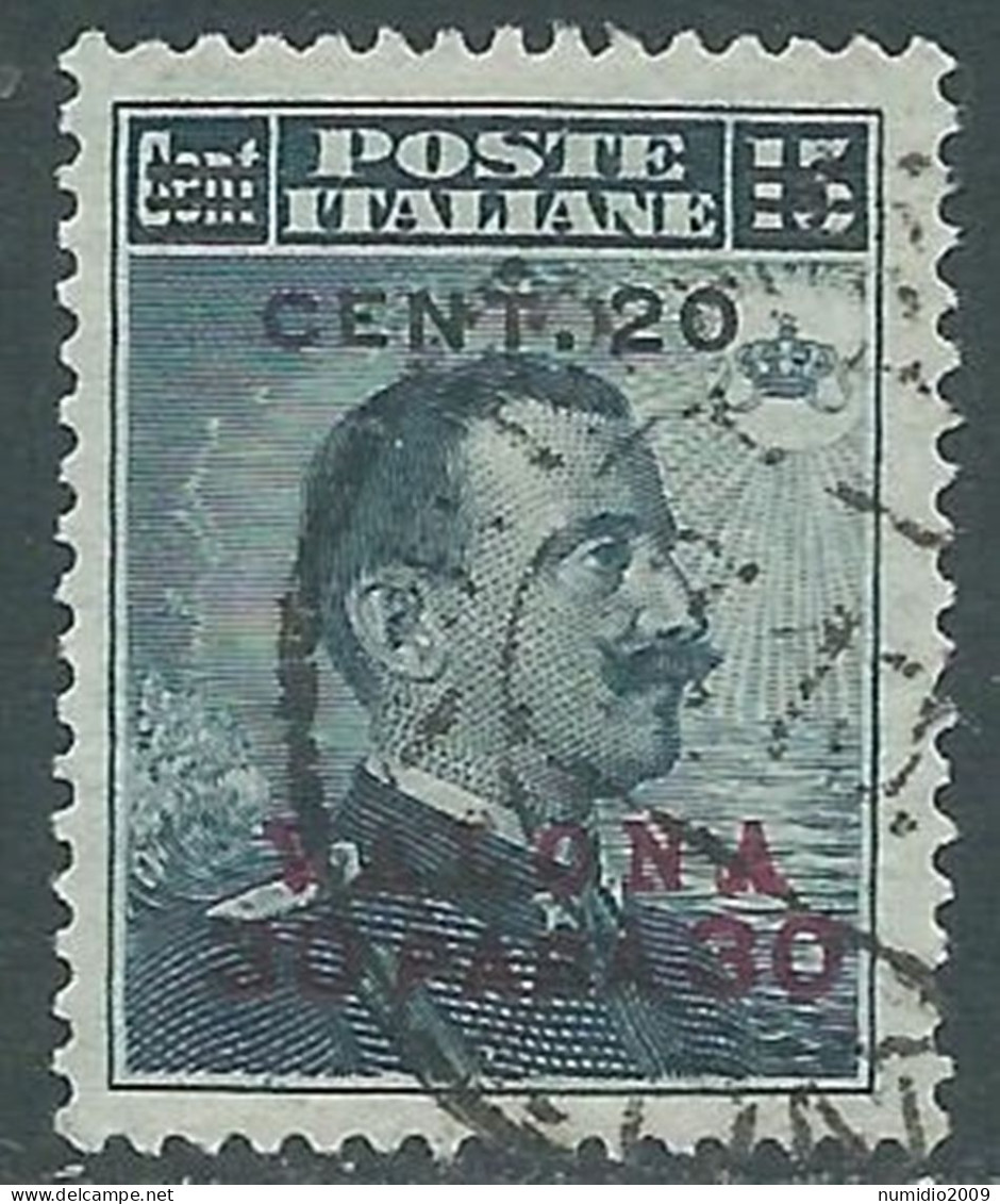 1916 LEVANTE VALONA USATO SOPRASTAMPATO 20 CENT SU 30 PA SU 15 CENT - SV26-5 - European And Asian Offices