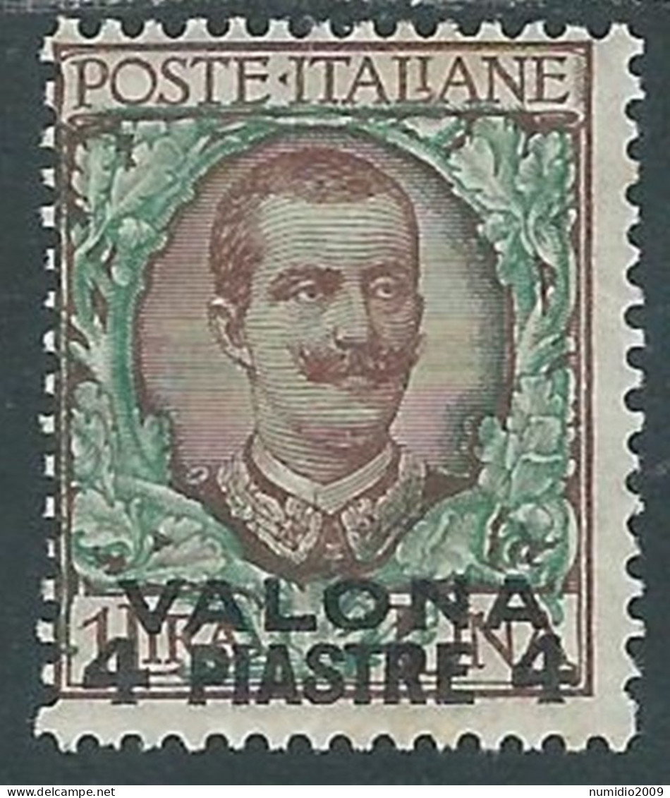 1909-11 LEVANTE VALONA 4 PI SU 1 LIRA MH * - RF11-2 - Oficinas Europeas Y Asiáticas