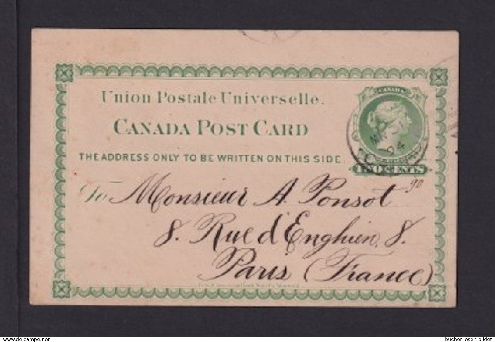 1894 - 2 C. Ganzsache (P 4) Ab Quebec Nach Paris - Briefe U. Dokumente