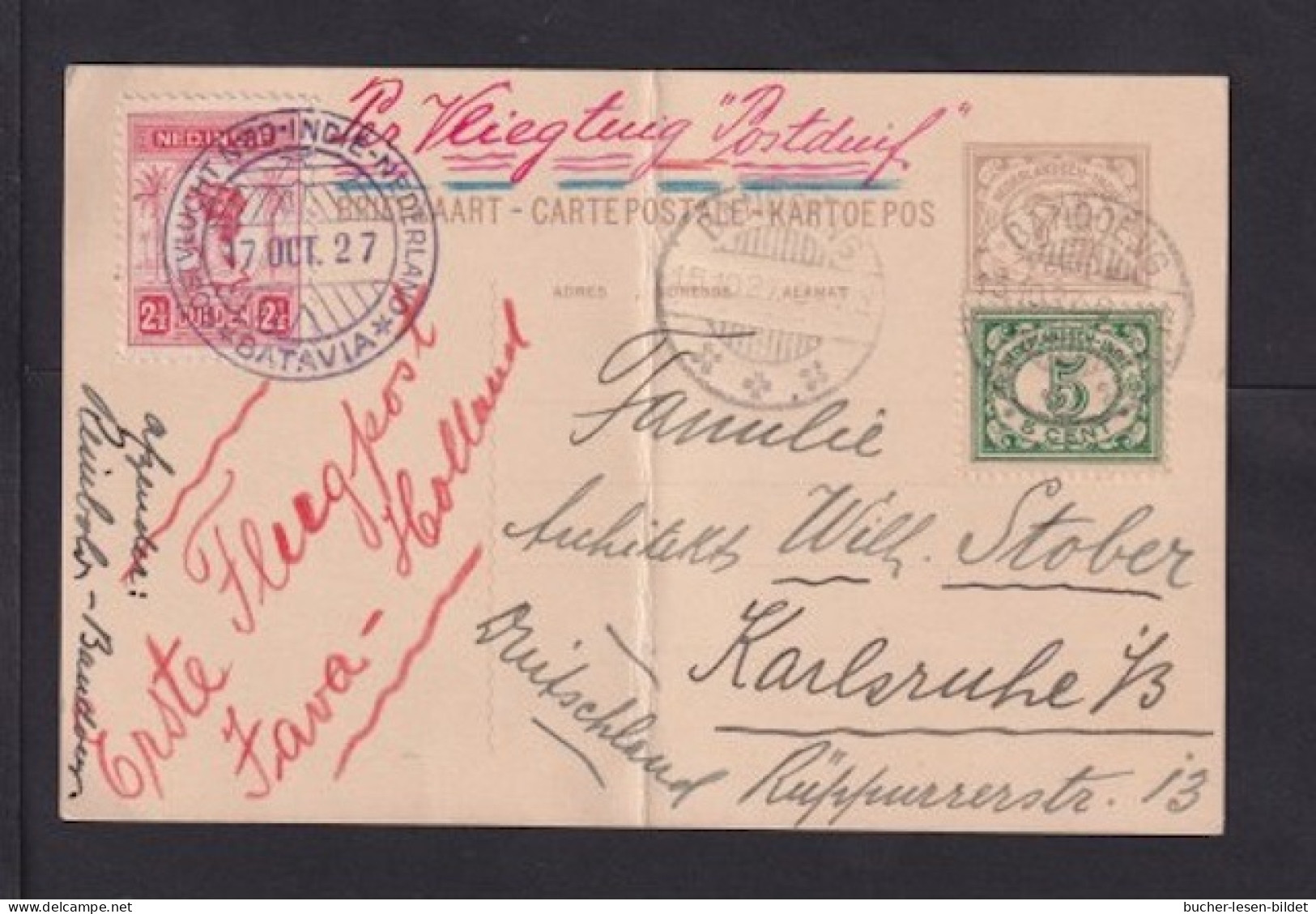 1927 - 2 1/2 Gld. Auf Ganzsache Per Flugpost Ab Bandoeng Nach Deutschland - Indes Néerlandaises