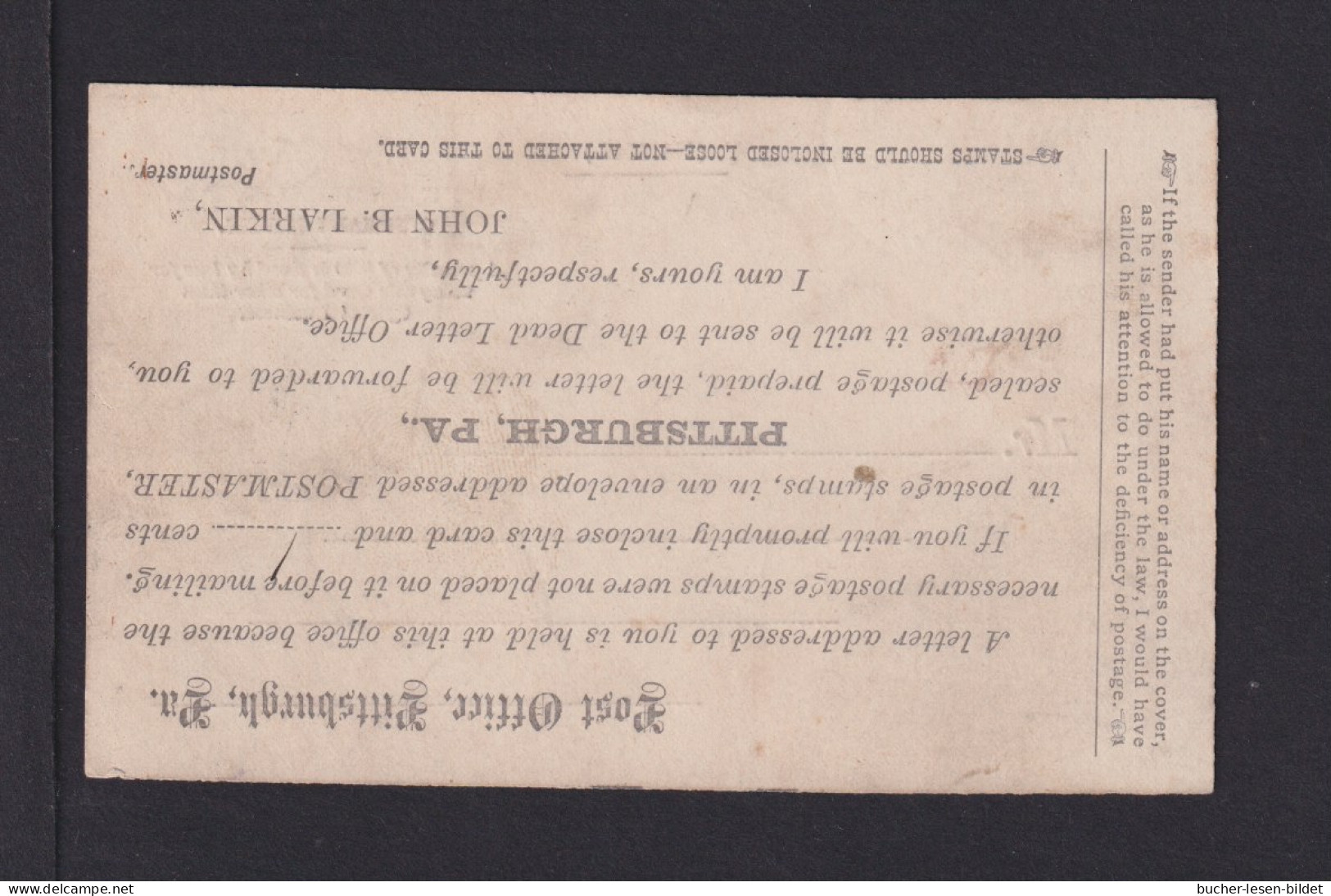1887 - Portofreie Dienstkarte "Post Office" In Pittsbourgh  - Lettres & Documents