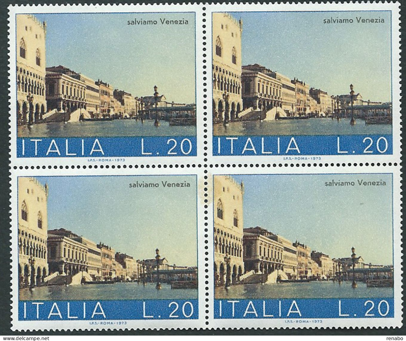 Italia 1973 ; Salviamo Venezia : Riva Degli Schiavoni : Quartina - 1971-80: Mint/hinged