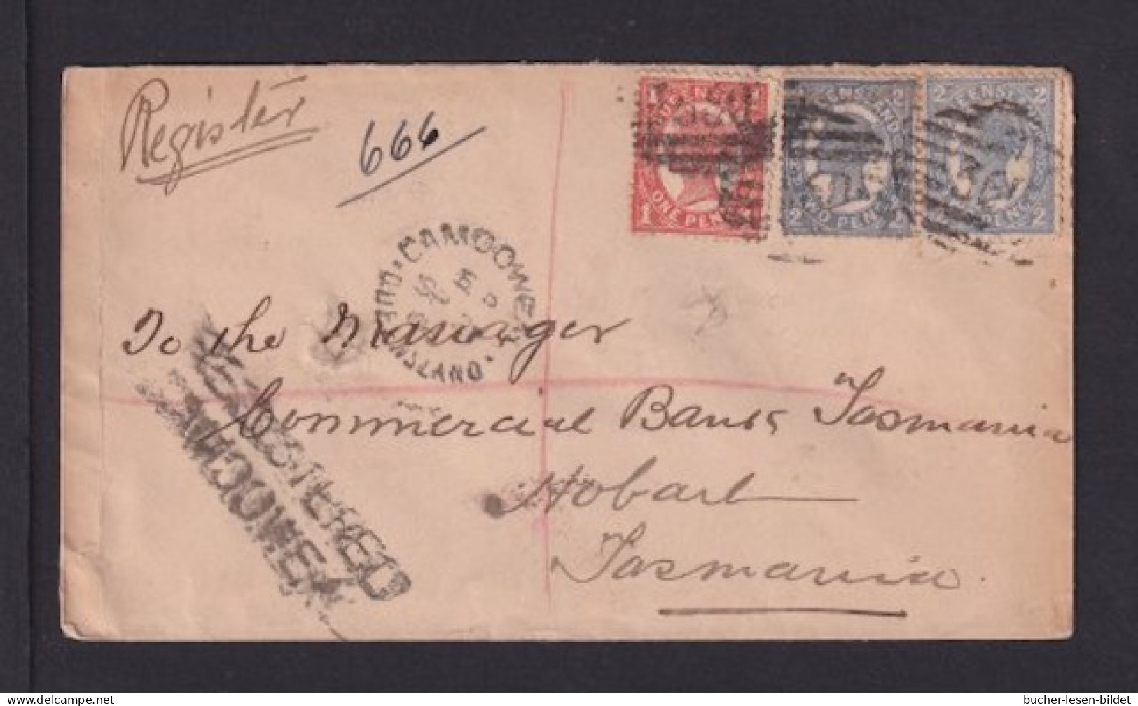 1904 - 1 P. Und 2x 2 P. Auf Einschreibbrief Ab CAMOOWEAL Nach Hobart - Lettres & Documents