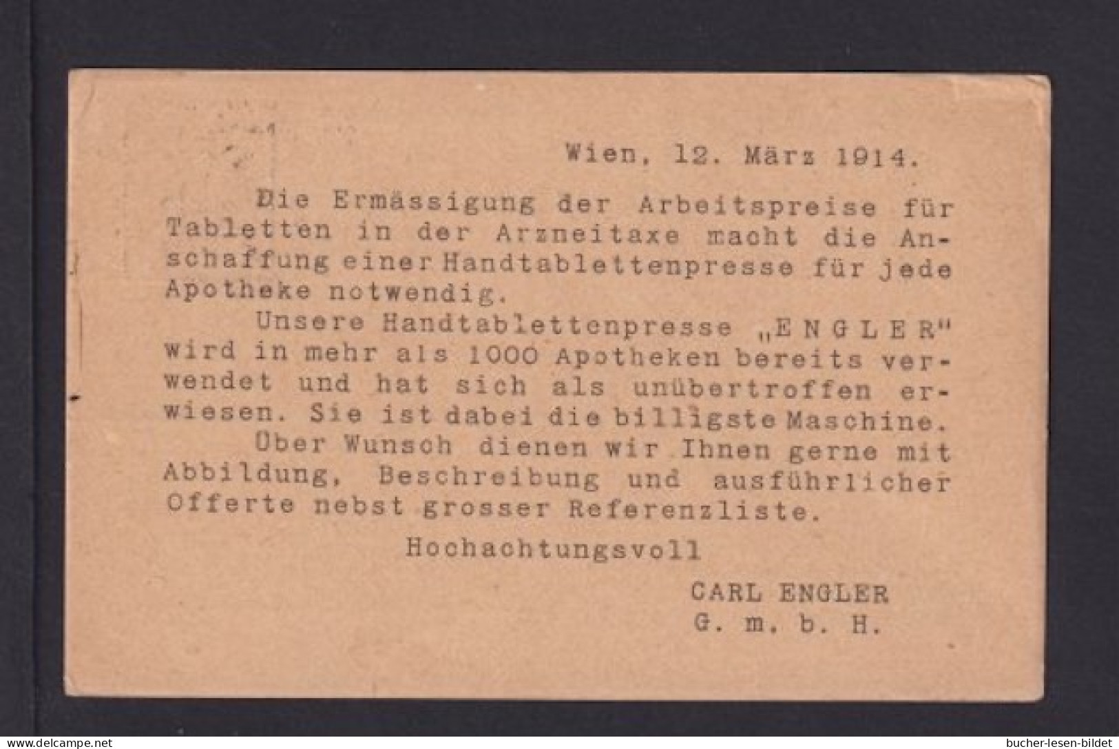 1914 - 3 P. Privat-Ganzsache "Hand-Tabletten Presse" - Ab Wien - Pharmacie