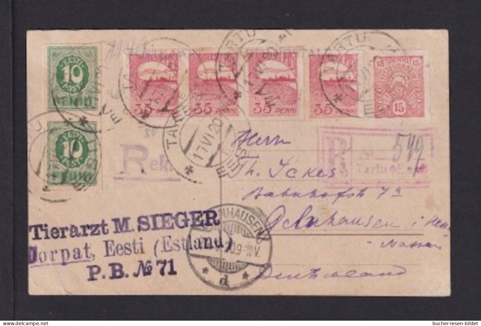 1920 - Mischfrankatur Auf Einschreib-Karte Ab TARTU Nach Gelnhausen - Estonia