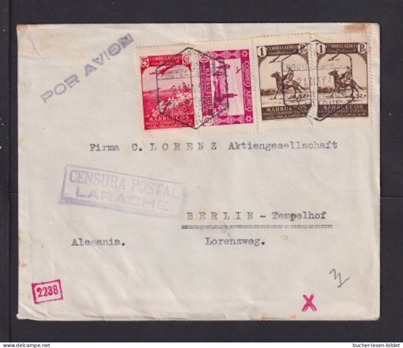1941 - Luftpostbrief Ab LARACHE Nach Berlin - Zensur - Spaans-Marokko