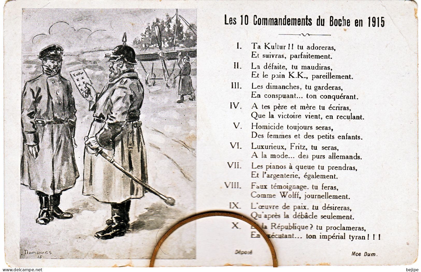 SATIRIQUE MILITARIA  Les 10 Commandements Du Boche En 1915 - Sonstige & Ohne Zuordnung