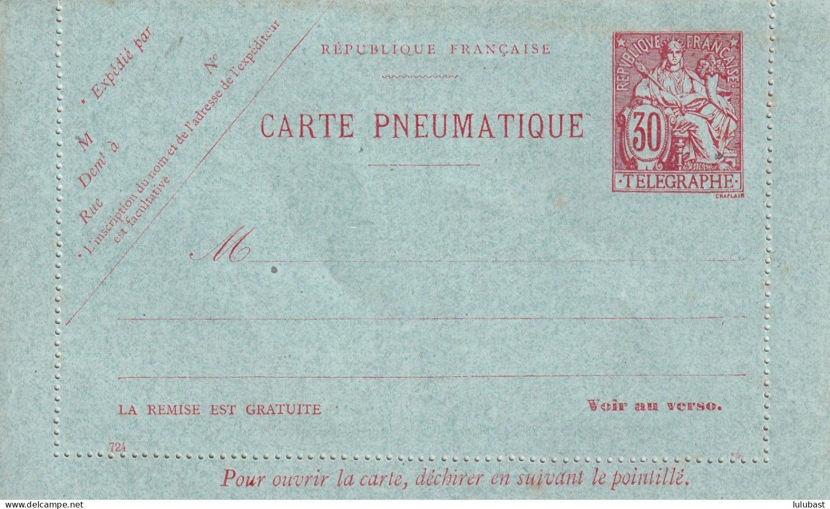 Carte Pneumatique Neuve (30c. Rouge) N° 2596. - Pneumatiques