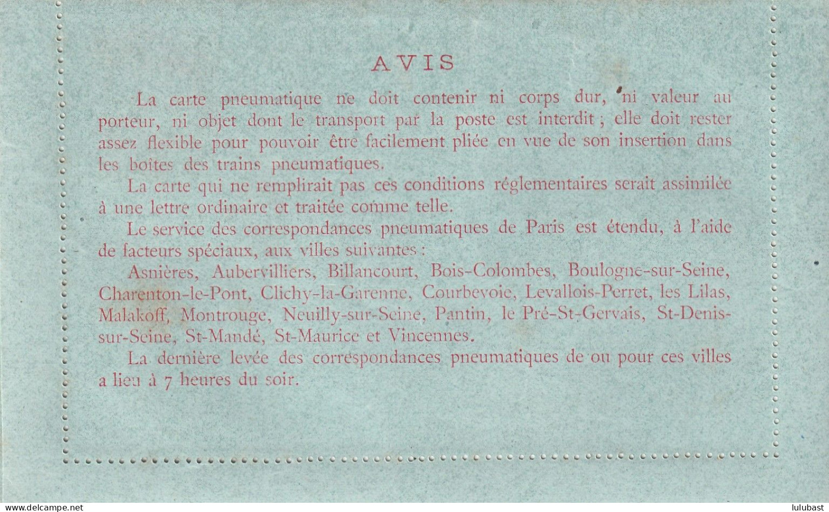 Carte Pneumatique Neuve (30c. Rouge) N° 2596. - Pneumatic Post