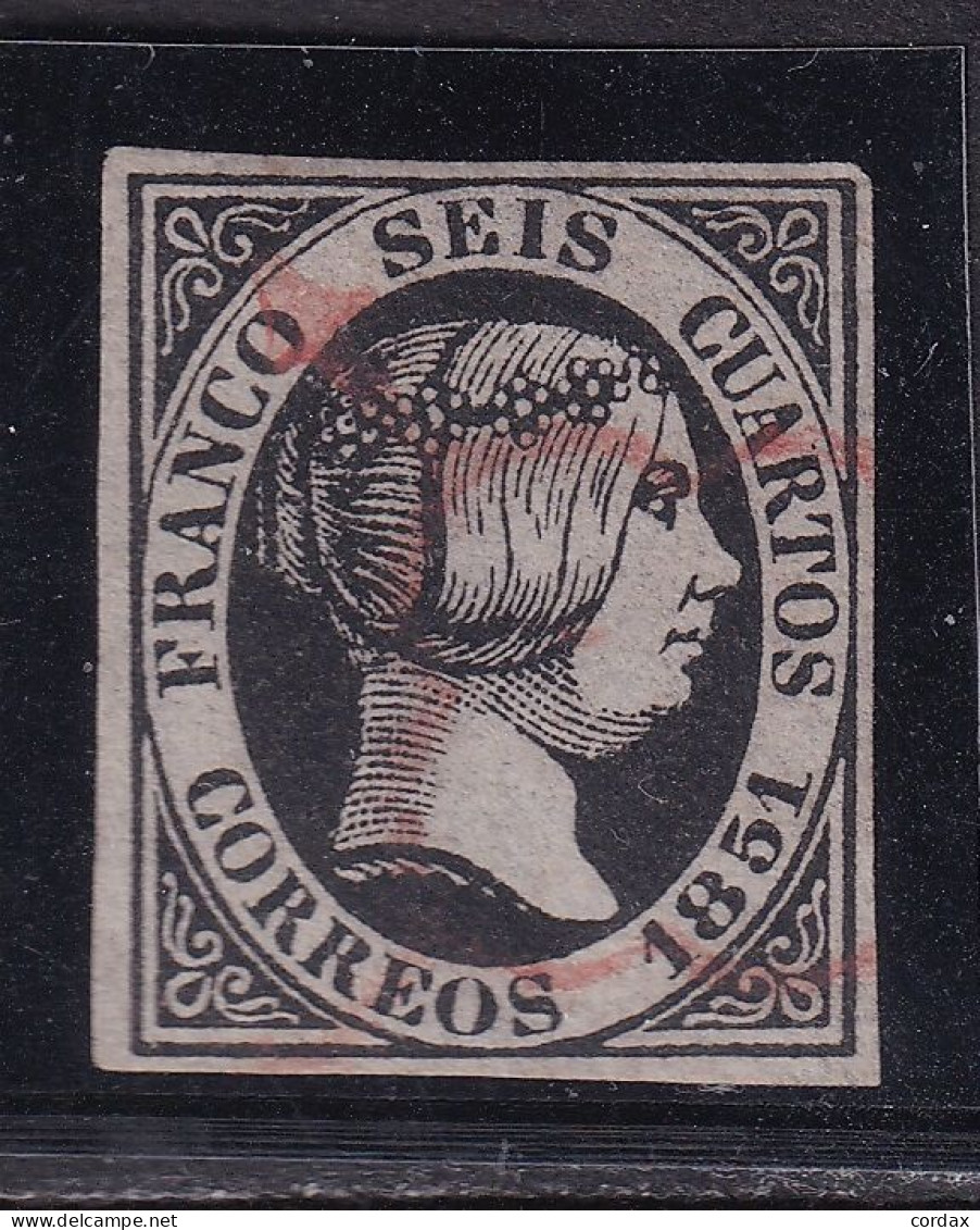 1851 ISABEL II 6 CUARTOS. ARAÑA ROJA. VER - Gebruikt