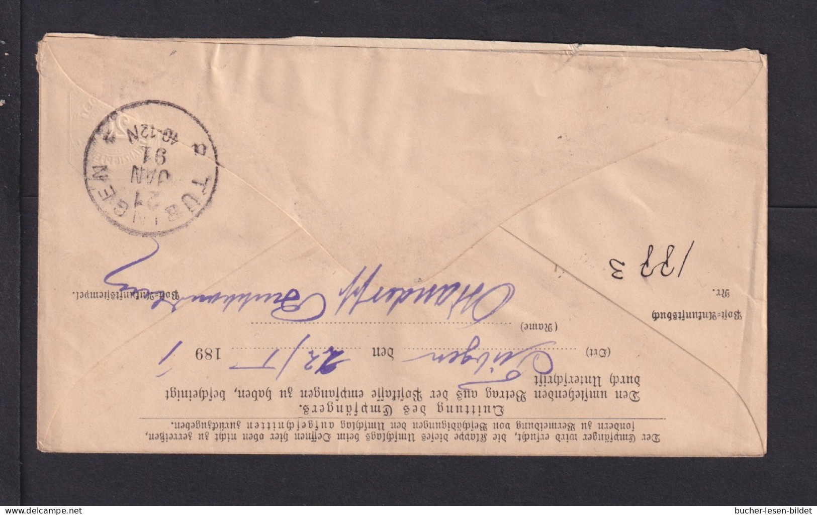 1891, 21.10. - 20 Pf. Postanweisung Ganzsache (AU 43 - Frühdatum) Ab Langenau Nach Tübingen - Autres & Non Classés