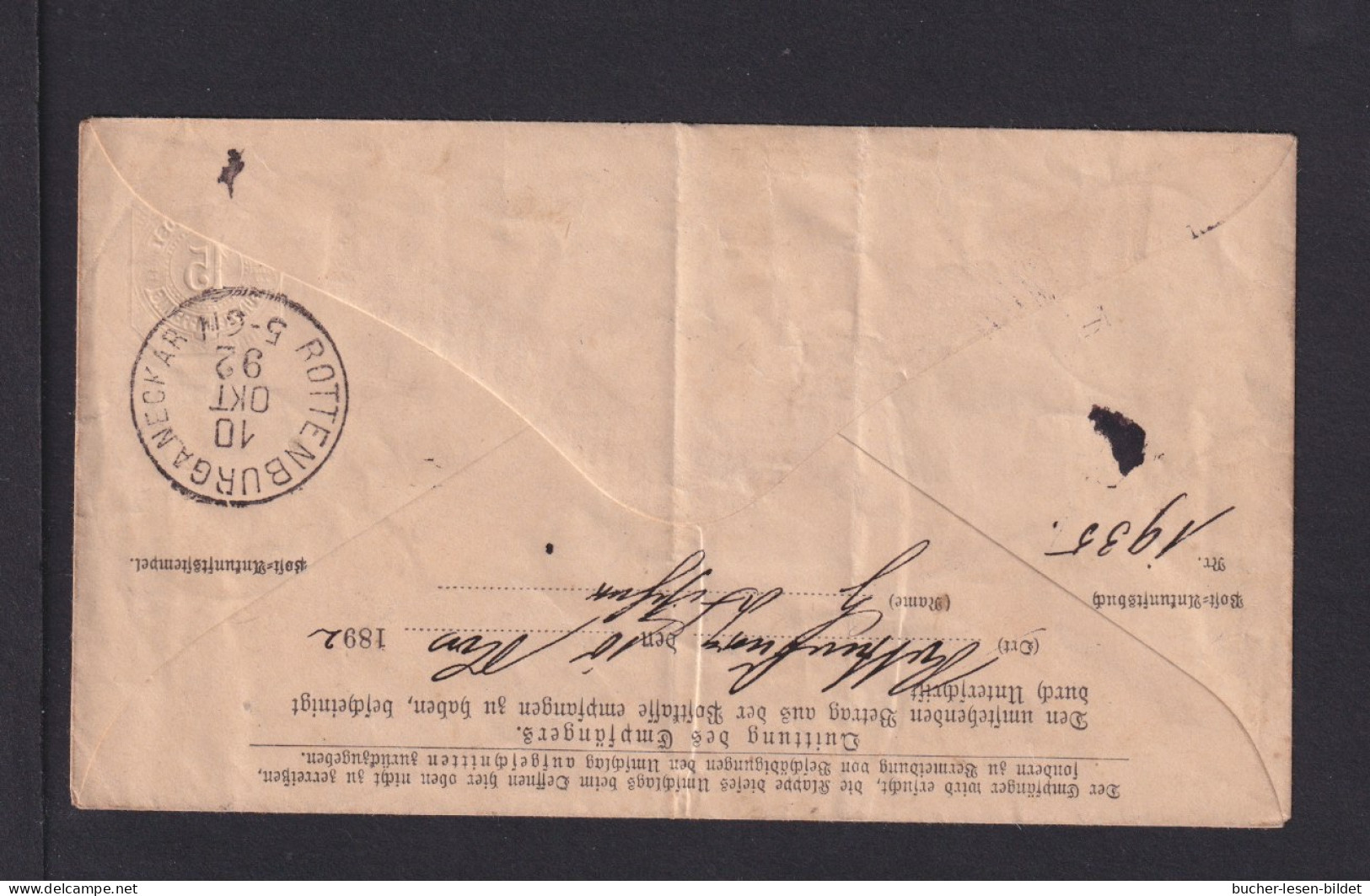 1892 - 15 Pf. Postanweisung Ganzsache (AU 42) Ab Rottenburg  - Other & Unclassified