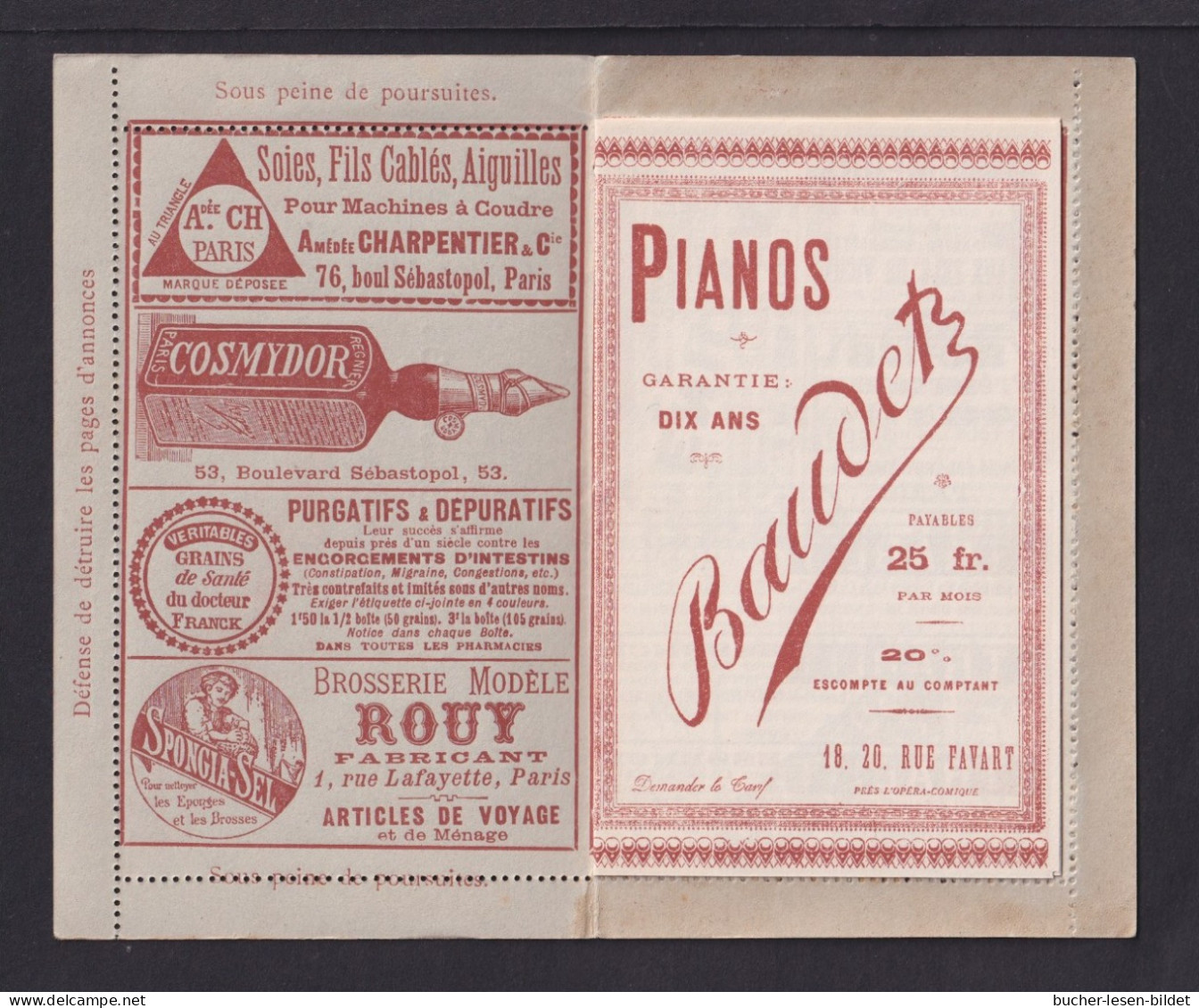 15 C. Anzeigen-Ganzsache Mit Werbung ".Pianos Baudet." - Ungebraucht  - Music