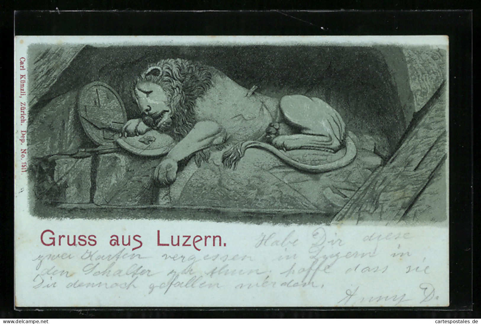 Lithographie Luzern, Skulptur Sterbender Löwe, Wappen Um 1900  - Autres & Non Classés