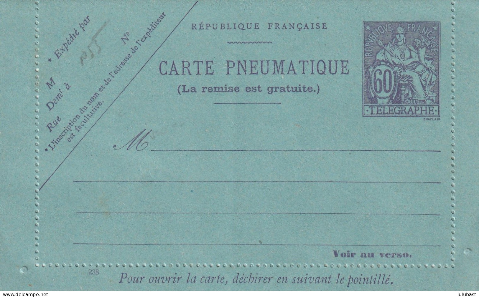 Carte Pneumatique Neuve (60c. Violet) N° 2599. TTB. - Neumáticos