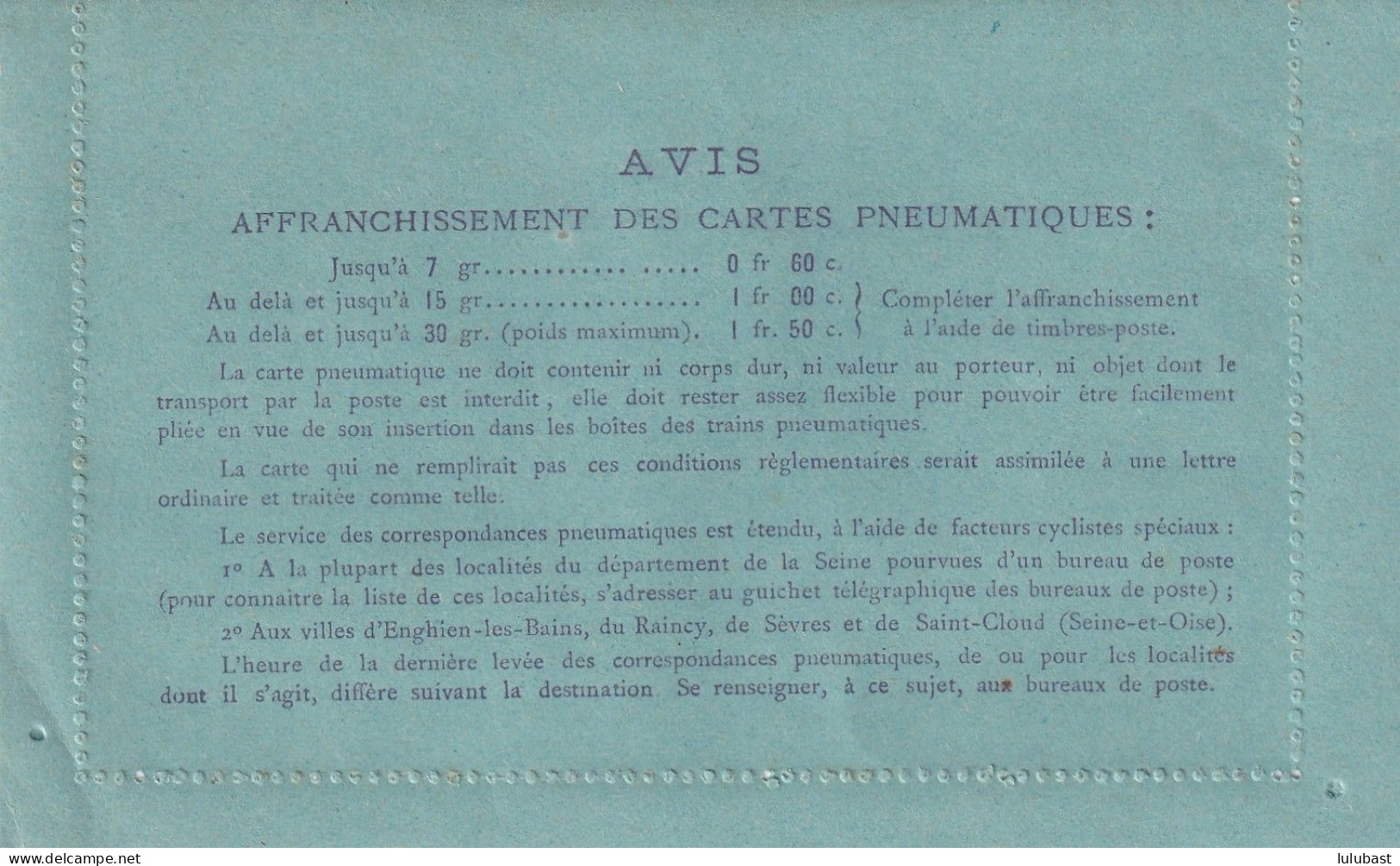 Carte Pneumatique Neuve (60c. Violet) N° 2599. TTB. - Pneumatische Post
