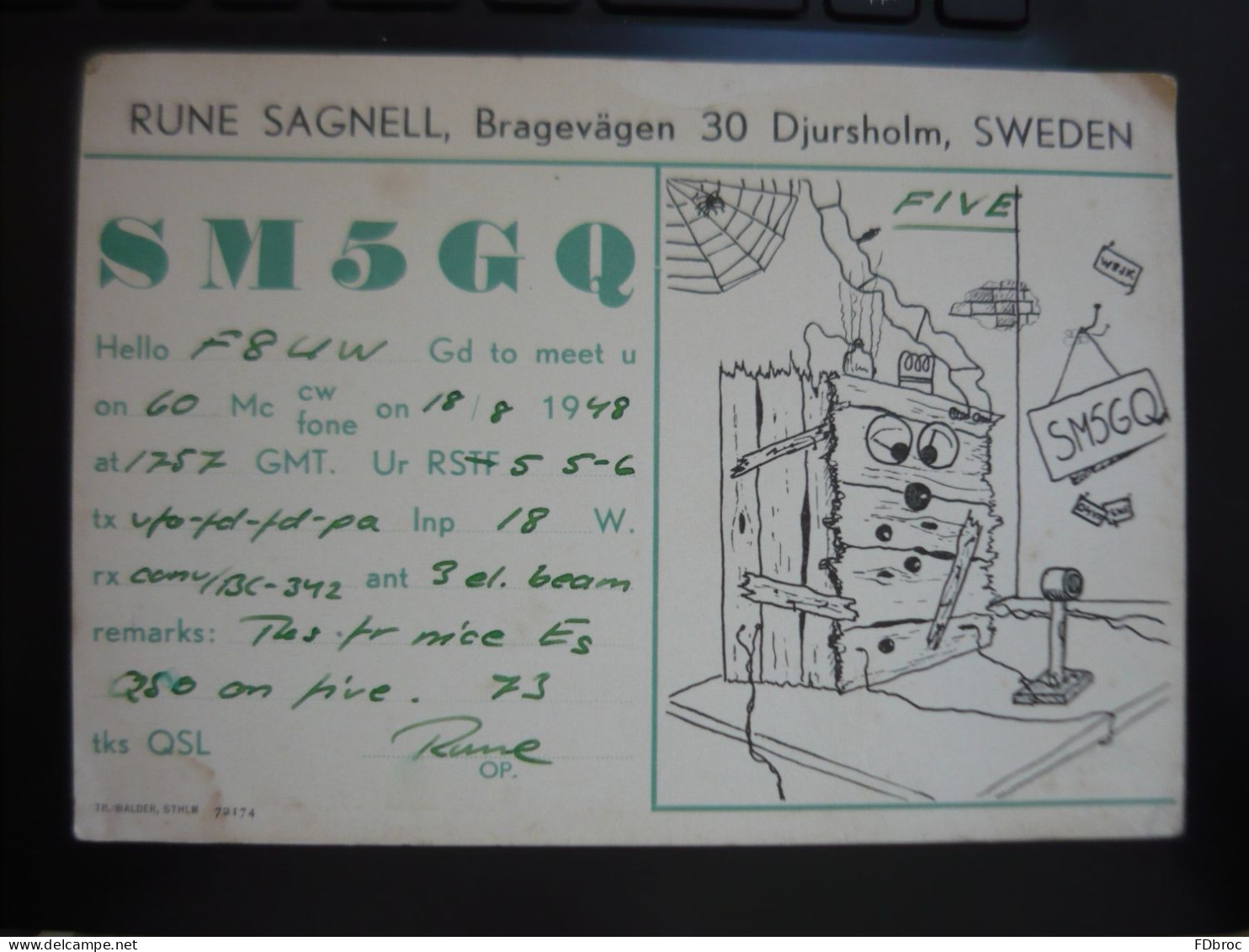 Carte QSL Radio Amateur SUEDE Sweden SM5GQ Année 1948 - Radio Amateur