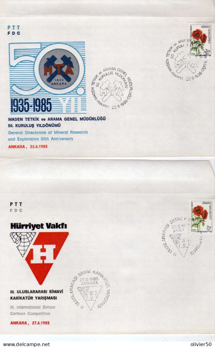 Turquie - 1985 - Fleurs - Coquelicots  - Sur Enveloppes Illustrees - Covers & Documents