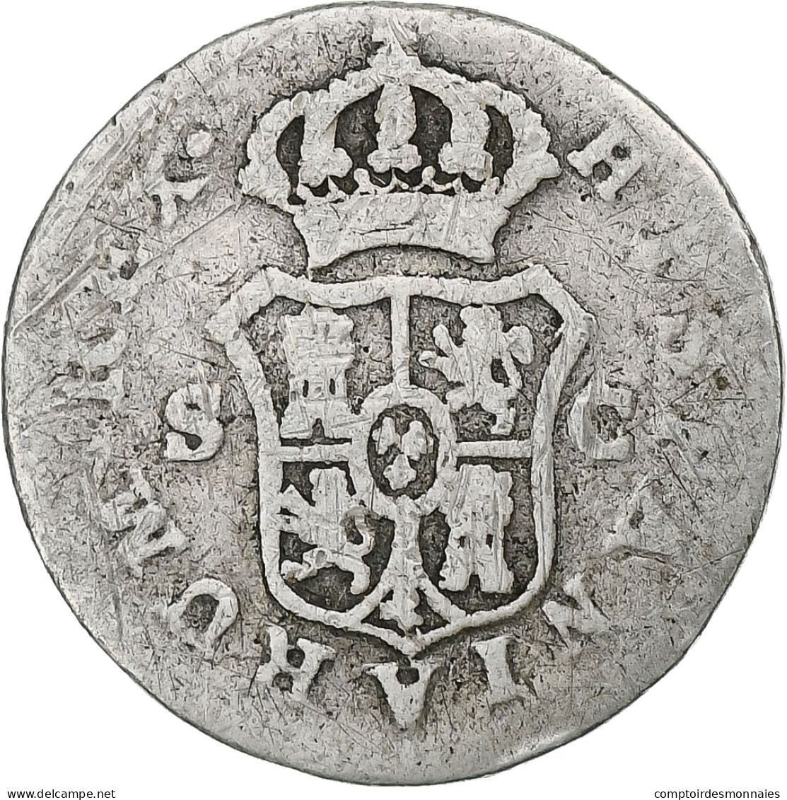 Espagne, Charles III, 1/2 Réal, 1788, Séville, Argent, B+ - First Minting