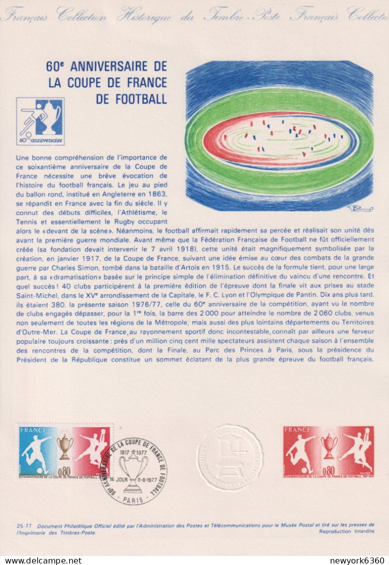 1977 FRANCE Document De La Poste 60 Ans De La Coupe De France De Football  N° 1940 - Documents Of Postal Services